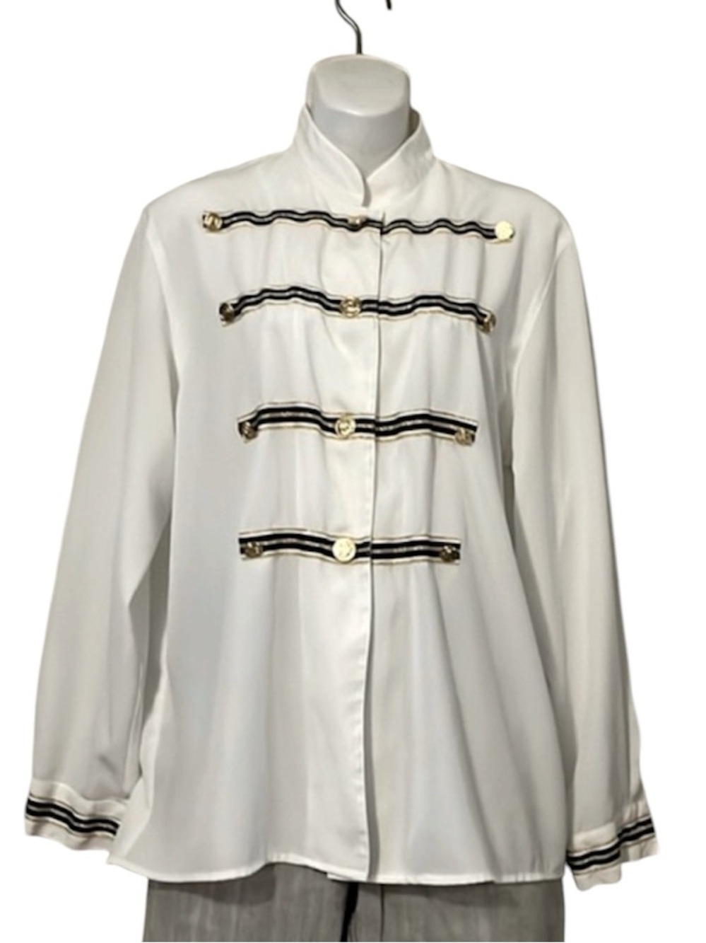 Long Sleeve White Band Uniform Drum Major Yacht Crew Style Button Down Shirt L